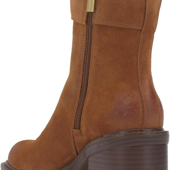 Women's Suede Ankle Bootie 9.5 Rubber Sole Stacked Heel Zip Closure - Picture 7 of 9